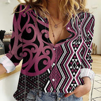 Maori Taniko Patterns Women Casual Shirt Pink Patiki Motifs Mix Whakairo Ngaru LT7 Female Pink - Polynesian Pride