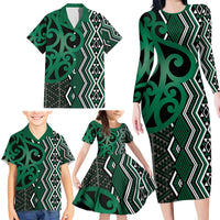 Maori Taniko Patterns Family Matching Long Sleeve Bodycon Dress and Hawaiian Shirt Pounamu Patiki Motifs Mix Whakairo Ngaru LT7 - Polynesian Pride