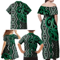 Maori Taniko Patterns Family Matching Off Shoulder Maxi Dress and Hawaiian Shirt Pounamu Patiki Motifs Mix Whakairo Ngaru LT7 - Polynesian Pride