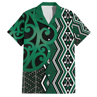 Maori Taniko Patterns Family Matching Off Shoulder Short Dress and Hawaiian Shirt Pounamu Patiki Motifs Mix Whakairo Ngaru LT7 Dad's Shirt - Short Sleeve Green - Polynesian Pride