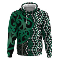 Maori Taniko Patterns Hoodie Pounamu Patiki Motifs Mix Whakairo Ngaru LT7 Pullover Hoodie Green - Polynesian Pride