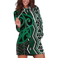 Maori Taniko Patterns Hoodie Dress Pounamu Patiki Motifs Mix Whakairo Ngaru LT7 Green - Polynesian Pride