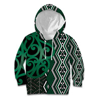Maori Taniko Patterns Kid Hoodie Pounamu Patiki Motifs Mix Whakairo Ngaru LT7 Hoodie Green - Polynesian Pride