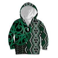 Maori Taniko Patterns Kid Hoodie Pounamu Patiki Motifs Mix Whakairo Ngaru LT7 Zip Hoodie Green - Polynesian Pride