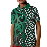 Maori Taniko Patterns Kid Polo Shirt Pounamu Patiki Motifs Mix Whakairo Ngaru LT7 Kid Green - Polynesian Pride