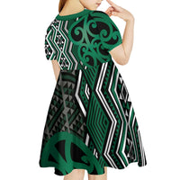Maori Taniko Patterns Kid Short Sleeve Dress Pounamu Patiki Motifs Mix Whakairo Ngaru LT7 - Polynesian Pride