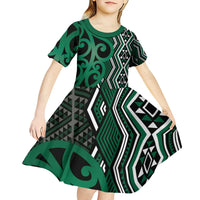 Maori Taniko Patterns Kid Short Sleeve Dress Pounamu Patiki Motifs Mix Whakairo Ngaru LT7 - Polynesian Pride