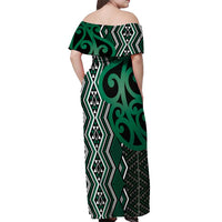 Maori Taniko Patterns Off Shoulder Maxi Dress Pounamu Patiki Motifs Mix Whakairo Ngaru LT7 - Polynesian Pride