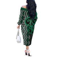 Maori Taniko Patterns Off The Shoulder Long Sleeve Dress Pounamu Patiki Motifs Mix Whakairo Ngaru LT7 - Polynesian Pride