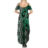 Maori Taniko Patterns Summer Maxi Dress Pounamu Patiki Motifs Mix Whakairo Ngaru LT7 - Polynesian Pride