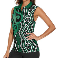 Maori Taniko Patterns Women Sleeveless Polo Shirt Pounamu Patiki Motifs Mix Whakairo Ngaru LT7 - Polynesian Pride