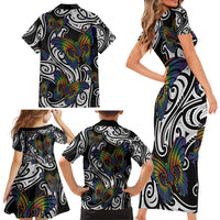 Aotearoa Takatapui Pride Family Matching Short Sleeve Bodycon Dress and Hawaiian Shirt Rainbow Butterfly - Free To Love LT7 - Polynesian Pride