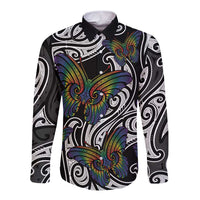 Aotearoa Takatapui Pride Long Sleeve Button Shirt Rainbow Butterfly - Free To Love