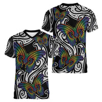 Aotearoa Takatapui Pride Women V-Neck T-Shirt Rainbow Butterfly - Free To Love LT7 - Polynesian Pride