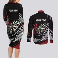 New Zealand Darts Personalised Couples Matching Long Sleeve Bodycon Dress and Long Sleeve Button Shirt Silver Fern Dynamic LT7 - Polynesian Pride