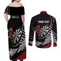 New Zealand Darts Personalised Couples Matching Off Shoulder Maxi Dress and Long Sleeve Button Shirt Silver Fern Dynamic LT7 - Polynesian Pride