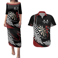 New Zealand Darts Personalised Couples Matching Puletasi and Hawaiian Shirt Silver Fern Dynamic LT7 Red - Polynesian Pride