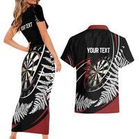 New Zealand Darts Personalised Couples Matching Short Sleeve Bodycon Dress and Hawaiian Shirt Silver Fern Dynamic LT7 - Polynesian Pride