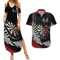 New Zealand Darts Personalised Couples Matching Summer Maxi Dress and Hawaiian Shirt Silver Fern Dynamic LT7 Red - Polynesian Pride