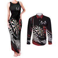 New Zealand Darts Personalised Couples Matching Tank Maxi Dress and Long Sleeve Button Shirt Silver Fern Dynamic LT7 Red - Polynesian Pride