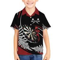 New Zealand Darts Personalised Family Matching Off The Shoulder Long Sleeve Dress and Hawaiian Shirt Silver Fern Dynamic LT7 Son's Shirt Red - Polynesian Pride