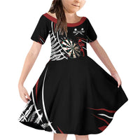 New Zealand Darts Personalised Family Matching Off Shoulder Short Dress and Hawaiian Shirt Silver Fern Dynamic LT7 Daughter's Dress Red - Polynesian Pride