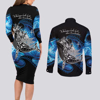 Maori Matariki Te Araroa Paikea Starry Couples Matching Long Sleeve Bodycon Dress and Long Sleeve Button Shirt Tangaroa Whakatauki LT7 - Polynesian Pride