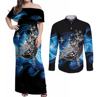 Maori Matariki Te Araroa Paikea Starry Couples Matching Off Shoulder Maxi Dress and Long Sleeve Button Shirt Tangaroa Whakatauki LT7 Black - Polynesian Pride