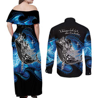 Maori Matariki Te Araroa Paikea Starry Couples Matching Off Shoulder Maxi Dress and Long Sleeve Button Shirt Tangaroa Whakatauki LT7 - Polynesian Pride