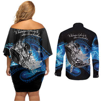 Maori Matariki Te Araroa Paikea Starry Couples Matching Off Shoulder Short Dress and Long Sleeve Button Shirt Tangaroa Whakatauki LT7 - Polynesian Pride
