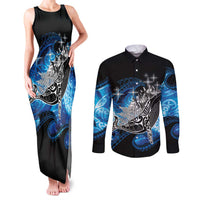 Maori Matariki Te Araroa Paikea Starry Couples Matching Tank Maxi Dress and Long Sleeve Button Shirt Tangaroa Whakatauki LT7 Black - Polynesian Pride