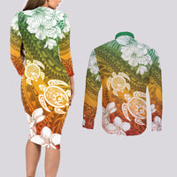 Kanaka Maoli Hawaii Flag Day Couples Matching Long Sleeve Bodycon Dress and Long Sleeve Button Shirt Vibrant Frangipani LT7 - Polynesian Pride