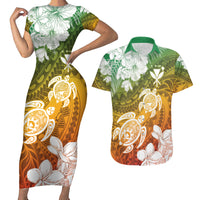 Kanaka Maoli Hawaii Flag Day Couples Matching Short Sleeve Bodycon Dress and Hawaiian Shirt Vibrant Frangipani LT7 Colorful - Polynesian Pride