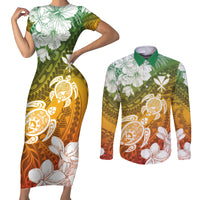 Kanaka Maoli Hawaii Flag Day Couples Matching Short Sleeve Bodycon Dress and Long Sleeve Button Shirt Vibrant Frangipani LT7 Colorful - Polynesian Pride