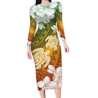 Kanaka Maoli Hawaii Flag Day Family Matching Long Sleeve Bodycon Dress and Hawaiian Shirt Vibrant Frangipani LT7 Mom's Dress Colorful - Polynesian Pride
