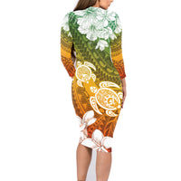 Kanaka Maoli Hawaii Flag Day Family Matching Long Sleeve Bodycon Dress and Hawaiian Shirt Vibrant Frangipani LT7 - Polynesian Pride