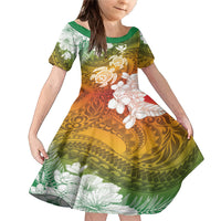 Kanaka Maoli Hawaii Flag Day Family Matching Mermaid Dress and Hawaiian Shirt Vibrant Frangipani LT7 Daughter's Dress Colorful - Polynesian Pride