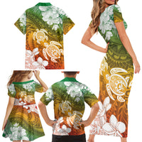 Kanaka Maoli Hawaii Flag Day Family Matching Short Sleeve Bodycon Dress and Hawaiian Shirt Vibrant Frangipani LT7 - Polynesian Pride
