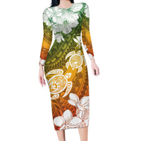 Kanaka Maoli Hawaii Flag Day Long Sleeve Bodycon Dress Vibrant Frangipani LT7 Long Dress Colorful - Polynesian Pride