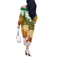 Kanaka Maoli Hawaii Flag Day Off The Shoulder Long Sleeve Dress Vibrant Frangipani LT7 - Polynesian Pride