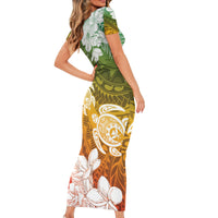 Kanaka Maoli Hawaii Flag Day Short Sleeve Bodycon Dress Vibrant Frangipani LT7 - Polynesian Pride