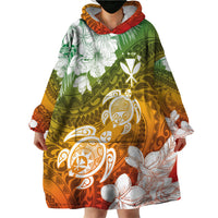 Kanaka Maoli Hawaii Flag Day Wearable Blanket Hoodie Vibrant Frangipani LT7 - Polynesian Pride