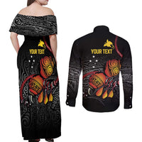 Personalized Papua New Guinea Milne Bay Couples Matching Off Shoulder Maxi Dress and Long Sleeve Button Shirt Bagi Necklace Mix Lime Pot Grunge LT7 - Polynesian Pride