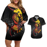 Personalized Papua New Guinea Milne Bay Couples Matching Off Shoulder Short Dress and Hawaiian Shirt Bagi Necklace Mix Lime Pot Grunge LT7 Black - Polynesian Pride