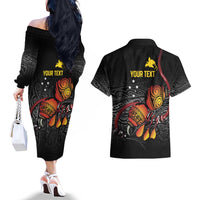 Personalized Papua New Guinea Milne Bay Couples Matching Off The Shoulder Long Sleeve Dress and Hawaiian Shirt Bagi Necklace Mix Lime Pot Grunge LT7 - Polynesian Pride
