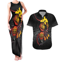 Personalized Papua New Guinea Milne Bay Couples Matching Tank Maxi Dress and Hawaiian Shirt Bagi Necklace Mix Lime Pot Grunge LT7 Black - Polynesian Pride