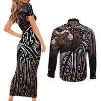 Aotearoa Maori - Australia Indigenous Couples Matching Short Sleeve Bodycon Dress and Long Sleeve Button Shirt Koiri Whakairo Mix Aboriginal Art LT7 - Polynesian Pride