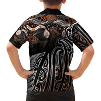 Aotearoa Maori - Australia Indigenous Family Matching Off The Shoulder Long Sleeve Dress and Hawaiian Shirt Koiri Whakairo Mix Aboriginal Art LT7 - Polynesian Pride