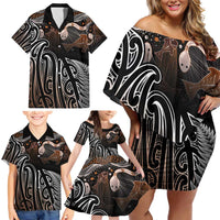 Aotearoa Maori - Australia Indigenous Family Matching Off Shoulder Short Dress and Hawaiian Shirt Koiri Whakairo Mix Aboriginal Art LT7 - Polynesian Pride
