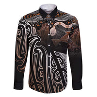 Aotearoa Maori - Australia Indigenous Family Matching Off Shoulder Short Dress and Hawaiian Shirt Koiri Whakairo Mix Aboriginal Art LT7 Dad's Shirt - Long Sleeve Brown - Polynesian Pride